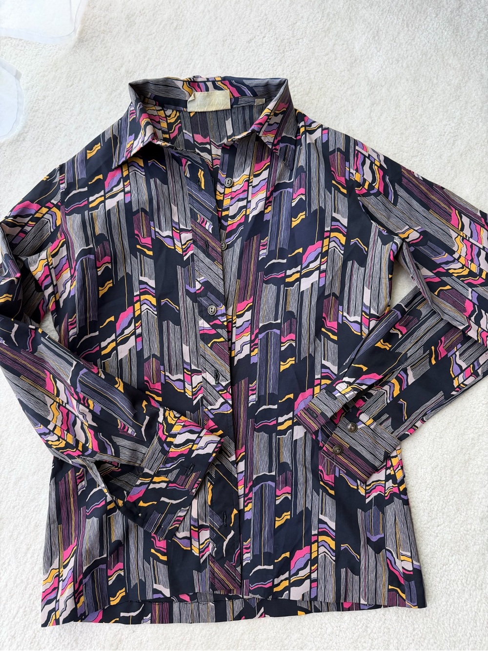Lanvin Paris Vintage Disco Geometric Print Button-Up Top - Black/Pink/Yellow